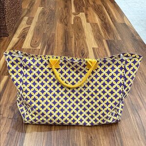 Mudpie Stylish Yellow and Purple Geometric Tote Bag